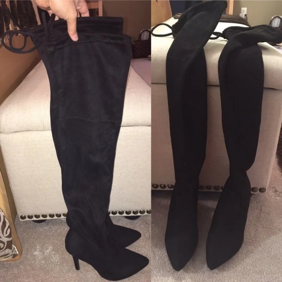 Black Knee High Heel Boots, Size 5 1/2 - Picture 1 of 9